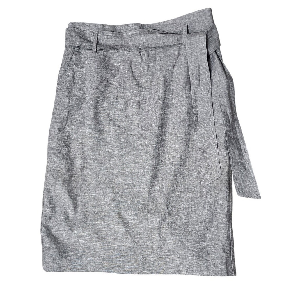 Ann Taylor Light Gray Linen Blend Pencil Skirt Neutral Preppy Coastal Belt 6